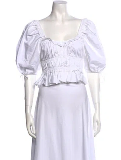 Pre-owned For Love & Lemons Scoop Neck Three-quarter Sleeve Crop Top In White