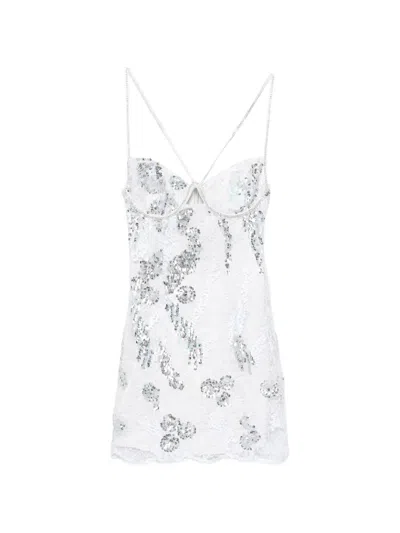 For Love & Lemons Sequin-embellished Lace Mini Dress In White
