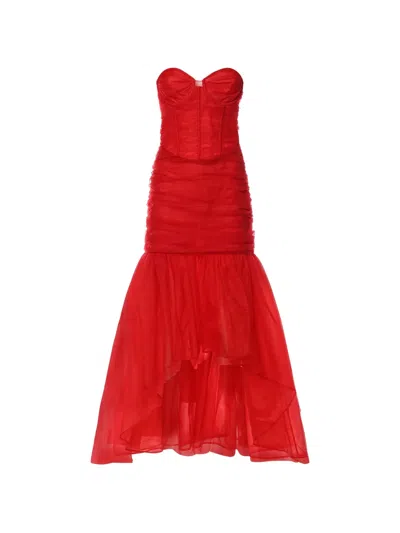 For Love & Lemons Serafina Strapless Asymmetric Dress In Red