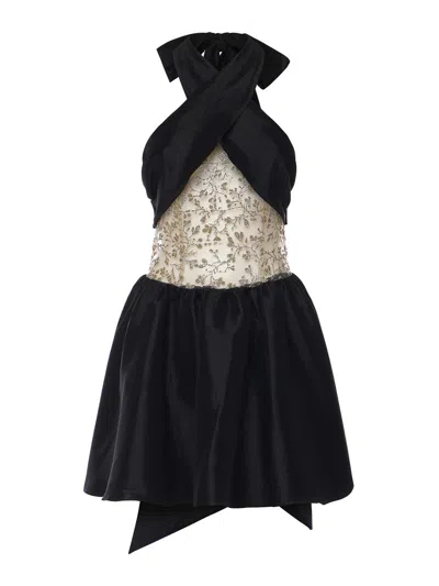 For Love & Lemons Shimmering Petals Mini Dress In Black