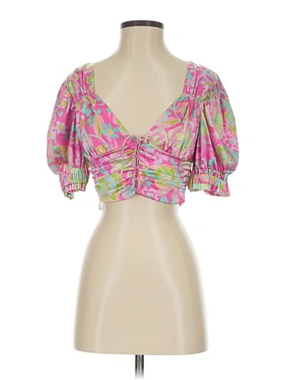 Pre-owned For Love & Lemons Short Sleeve Blouse In Pink