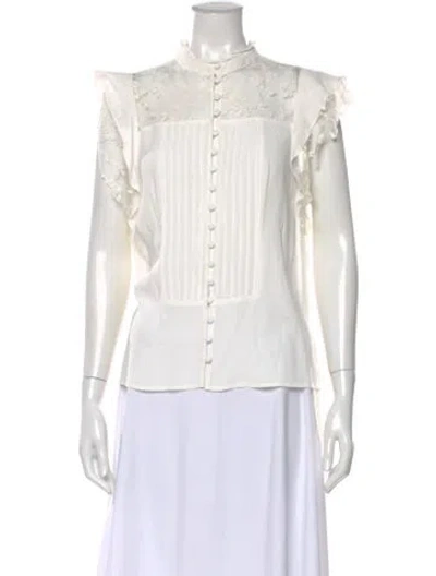 Pre-owned For Love & Lemons Short Sleeve Blouse In White