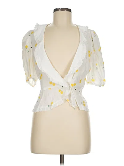 Pre-owned For Love & Lemons Short Sleeve Blouse In White
