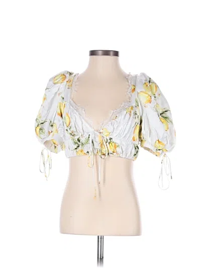 Pre-owned For Love & Lemons Short Sleeve Blouse In Yellow