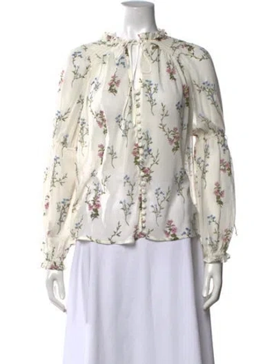 Pre-owned For Love & Lemons Silk Floral Print Blouse In Neutrals