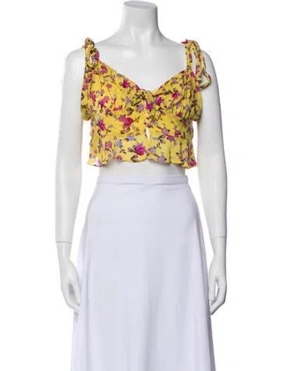 Pre-owned For Love & Lemons Silk Floral Print Crop Top In Yellow