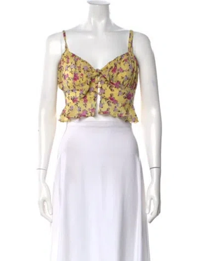 Pre-owned For Love & Lemons Silk Floral Print Crop Top In Yellow