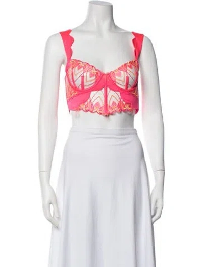 Pre-owned For Love & Lemons Silk Floral Print Sports Bra W/ Tags In Red