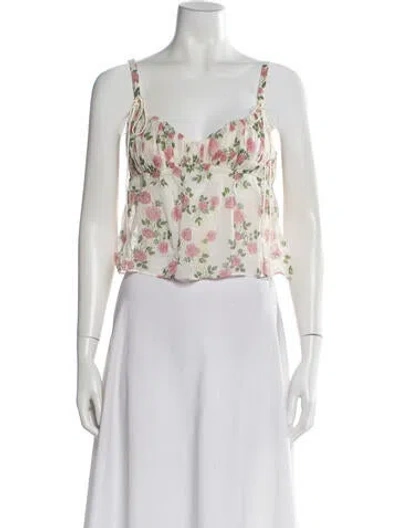 Pre-owned For Love & Lemons Silk Floral Print Top In Neutral
