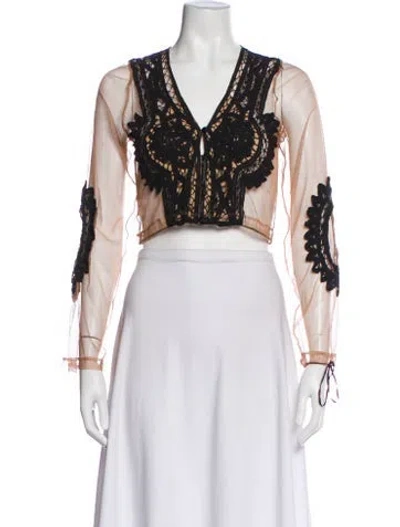 Pre-owned For Love & Lemons Silk Lace Pattern Crop Top In Multi
