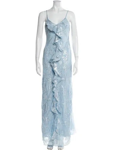 Pre-owned For Love & Lemons Silk Long Dress In Blue