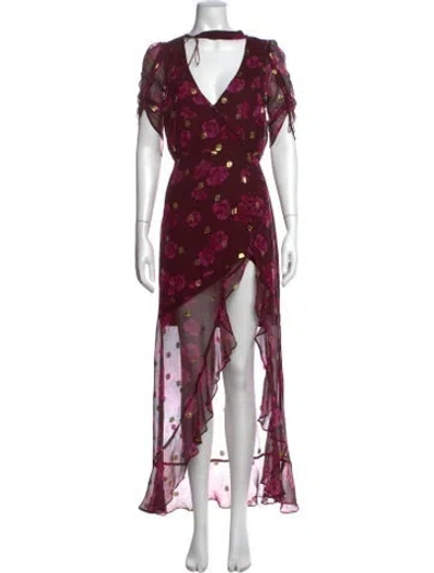 Pre-owned For Love & Lemons Silk Long Dress In Metallic/purple