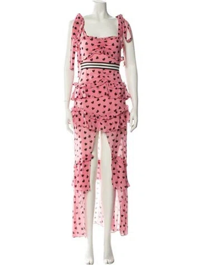 Pre-owned For Love & Lemons Silk Long Dress In Pink