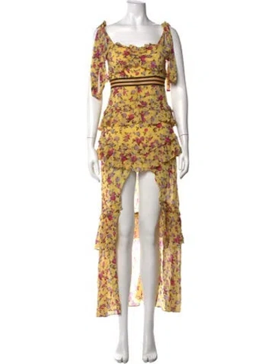 Pre-owned For Love & Lemons Silk Long Dress In Purple/yellow