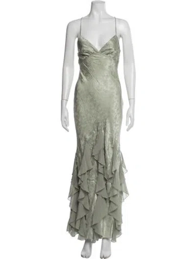 Pre-owned For Love & Lemons Silk Long Dress W/ Tags In Green
