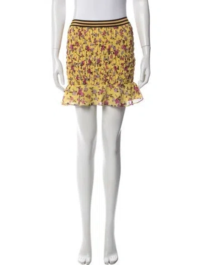 Pre-owned For Love & Lemons Silk Mini Skirt In Yellow