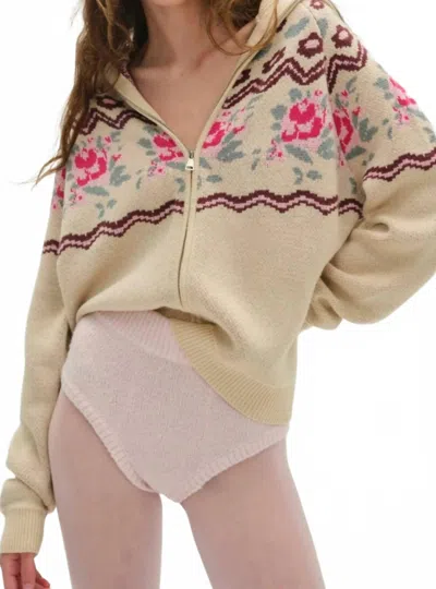 For Love & Lemons Ski Lodge Zip Up Cardigan In Cream In Neutral