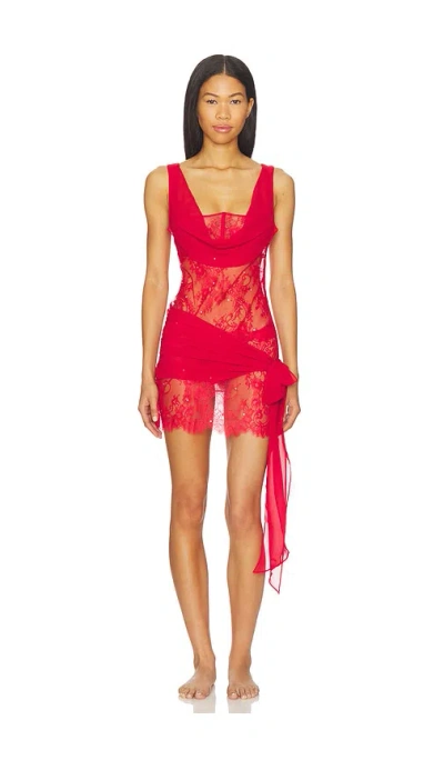 For Love & Lemons Sonja Slip Dress In Red