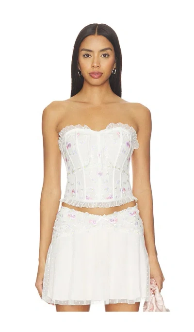 For Love & Lemons Spring Blossom Corset Top In White