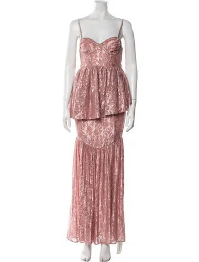 Pre-owned For Love & Lemons Square Neckline Long Dress In Pink