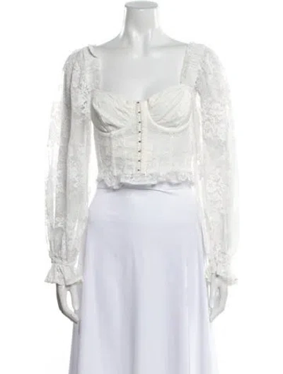 Pre-owned For Love & Lemons Square Neckline Long Sleeve Crop Top In Neutral