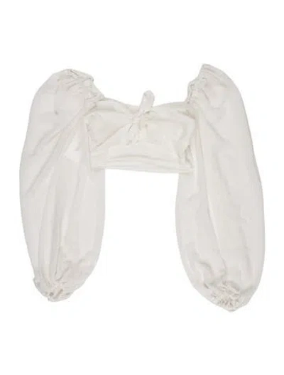 Pre-owned For Love & Lemons Square Neckline Long Sleeve Crop Top In White