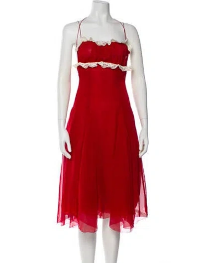 Pre-owned For Love & Lemons Square Neckline Midi Length Dress In Red