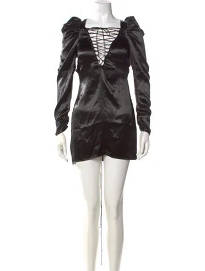 Pre-owned For Love & Lemons Square Neckline Mini Dress In Black