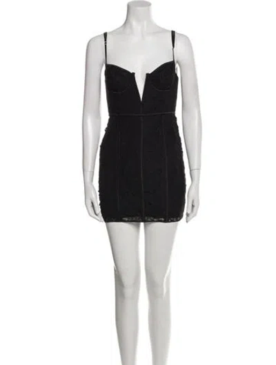 Pre-owned For Love & Lemons Square Neckline Mini Dress In Black