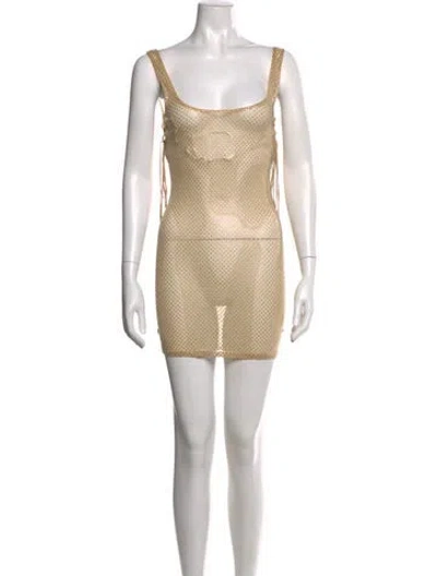 Pre-owned For Love & Lemons Square Neckline Mini Dress In Neutral