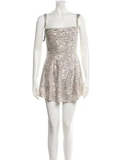 Pre-owned For Love & Lemons Square Neckline Mini Dress In Silver