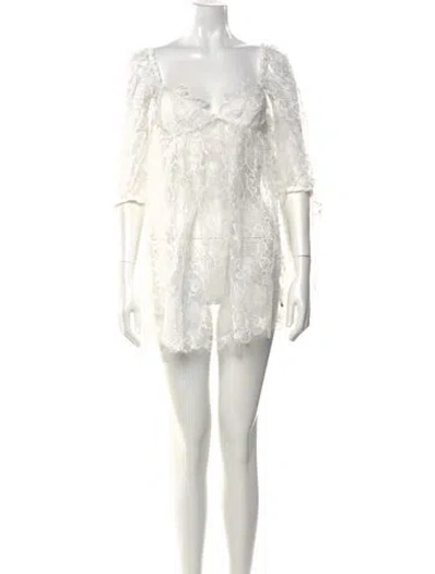 Pre-owned For Love & Lemons Square Neckline Mini Dress In White
