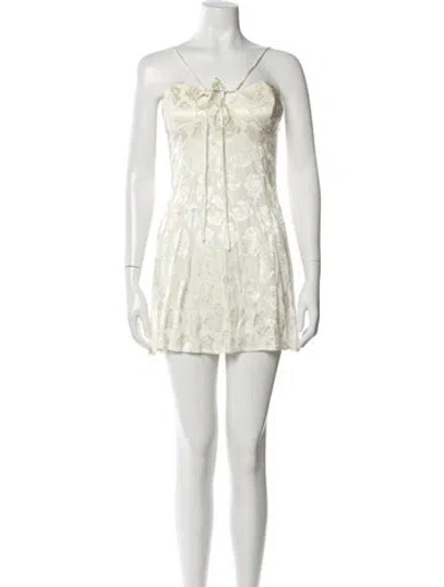 Pre-owned For Love & Lemons Square Neckline Mini Dress In White