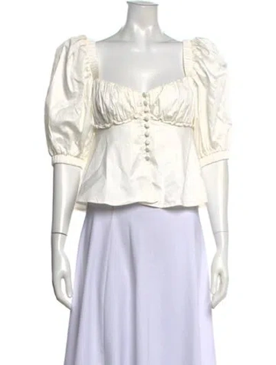 Pre-owned For Love & Lemons Square Neckline Short Sleeve Blouse W/ Tags In White