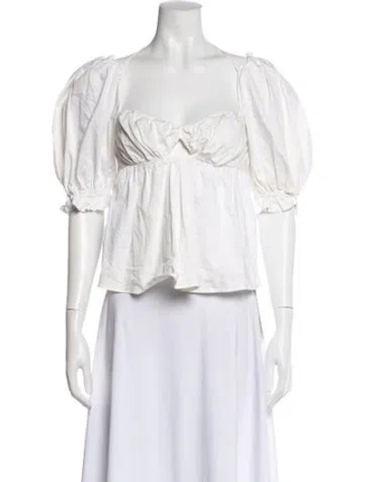 Pre-owned For Love & Lemons Square Neckline Short Sleeve Blouse In White