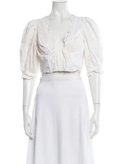 Pre-owned For Love & Lemons Square Neckline Short Sleeve Blouse In White