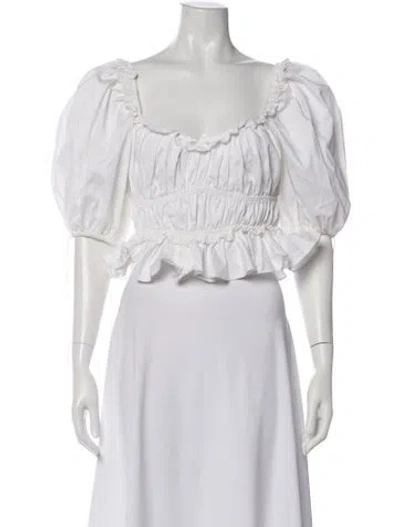 Pre-owned For Love & Lemons Square Neckline Short Sleeve Crop Top In Gray