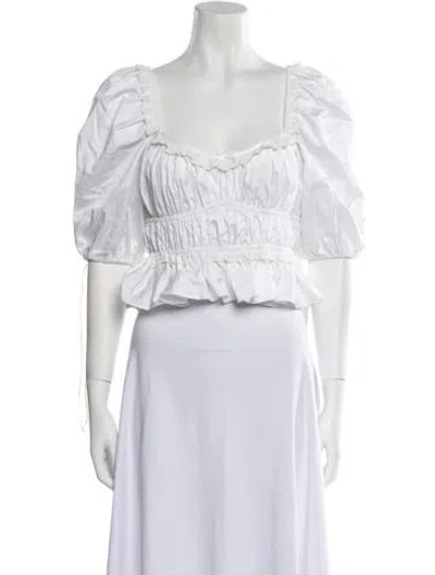 Pre-owned For Love & Lemons Square Neckline Short Sleeve Crop Top In White