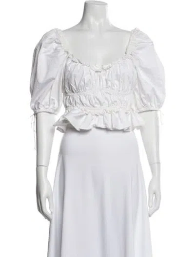 Pre-owned For Love & Lemons Square Neckline Short Sleeve Crop Top In White
