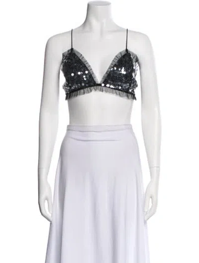 Pre-owned For Love & Lemons Square Neckline Sleeveless Crop Top W/ Tags In Black
