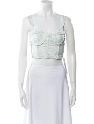 Pre-owned For Love & Lemons Square Neckline Sleeveless Crop Top In White
