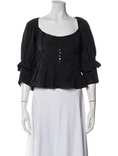 Pre-owned For Love & Lemons Square Neckline Three-quarter Sleeve Blouse In Black