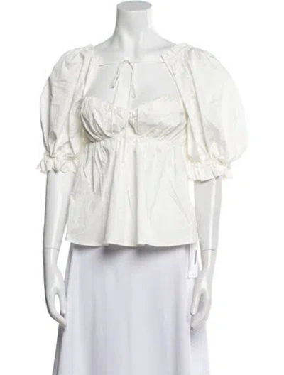 Pre-owned For Love & Lemons Square Neckline Three-quarter Sleeve Crop Top W/ Tags In White