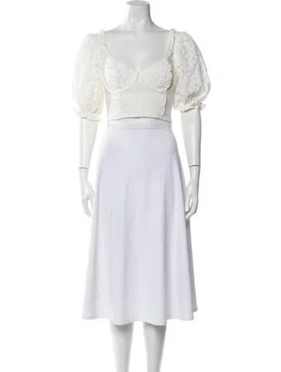 Pre-owned For Love & Lemons Square Neckline Three-quarter Sleeve Crop Top In White