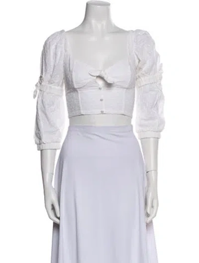 Pre-owned For Love & Lemons Square Neckline Three-quarter Sleeve Crop Top In White