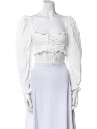 Pre-owned For Love & Lemons Square Neckline Three-quarter Sleeve Crop Top In White