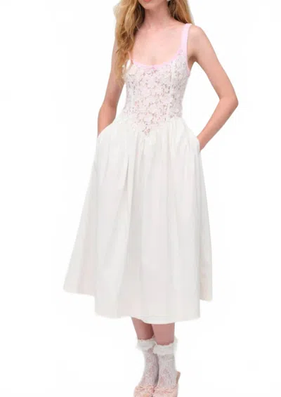 For Love & Lemons Stacked Blossom Lace Midi Dress In White