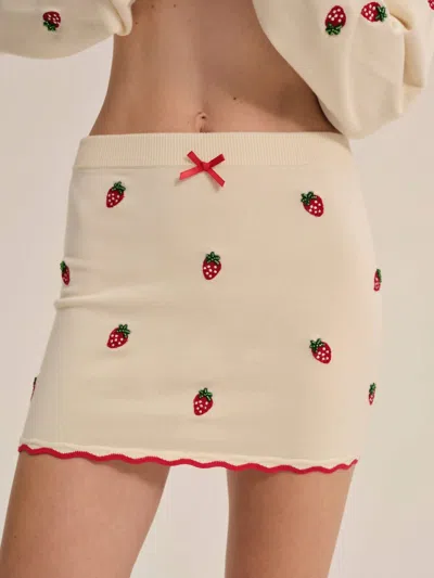 For Love & Lemons Strawberry Jam Mini Skirt In White In Neutral
