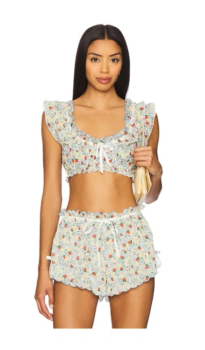 For Love & Lemons Strawberry Kiss Crop Top In White