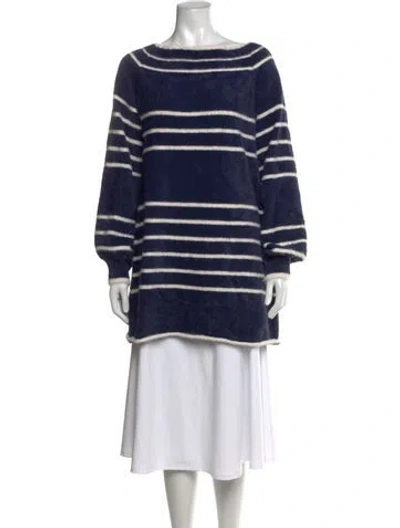 Pre-owned For Love & Lemons Striped Bateau Neckline Sweater In Blue
